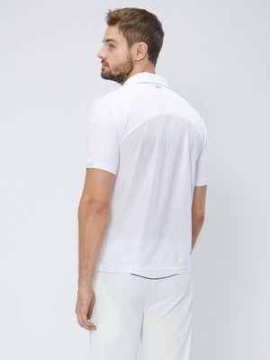 Men Cricket Whites 2-Way Stretch Solid Ribbed Collar Polo Jersey-A1008WH