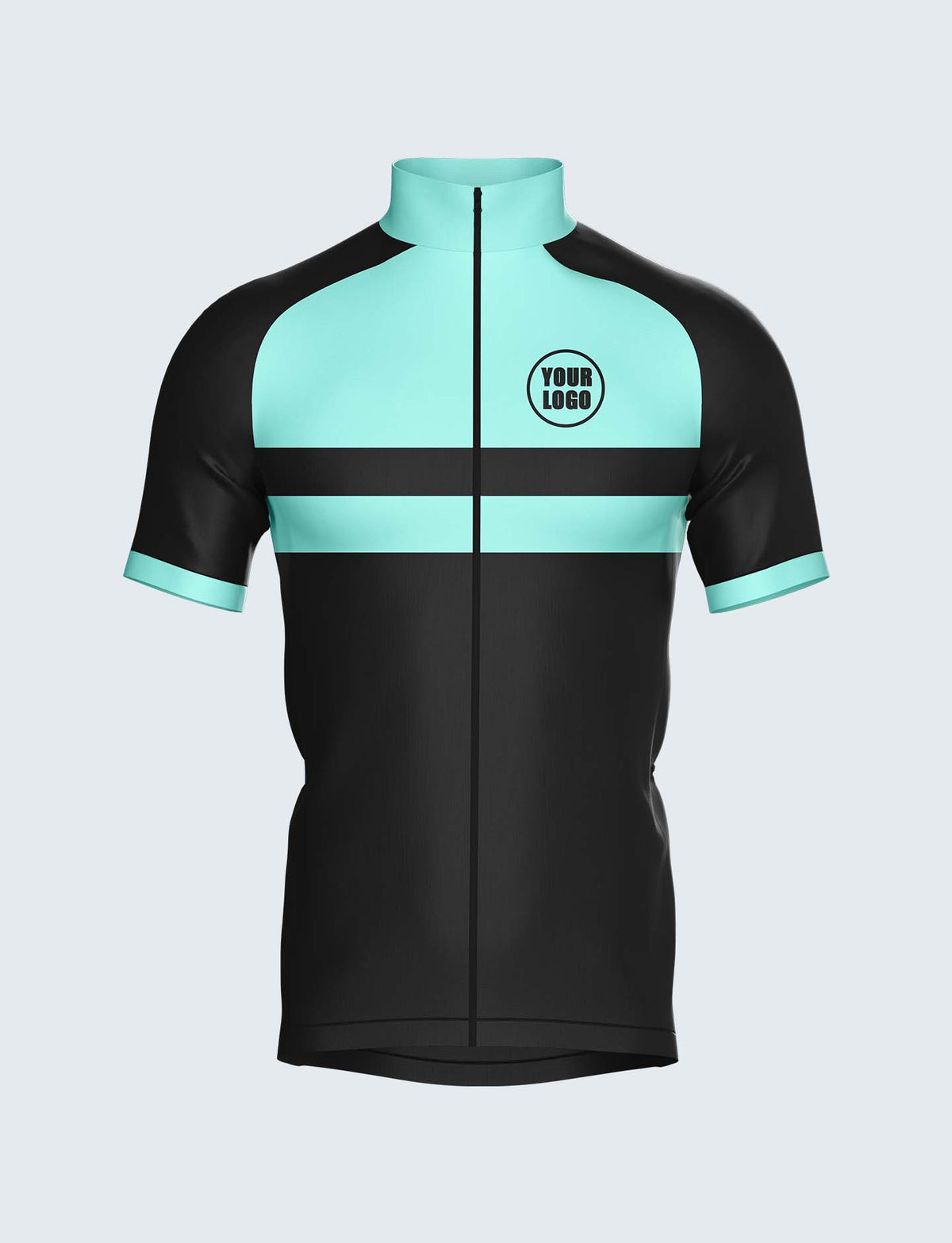 Custom Men&#39;s Quarter-Zip Cycling Jersey Aqua Blue &amp; Black - 1933BK_CYT