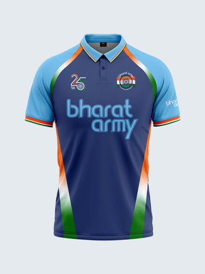 Bharat Army 25th Anniversary Edition Match Day Retro Polo Jersey 2023 (Royal Blue) - Front