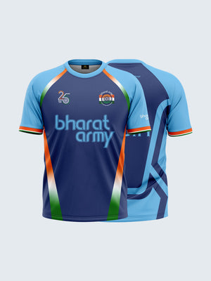 Bharat Army 25th Anniversary Edition Match Day Retro Round Neck Jersey 2023 (Royal Blue) - Both