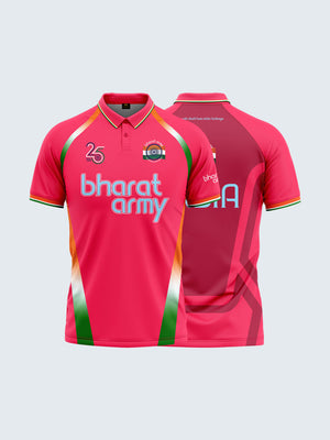 Bharat Army 25th Anniversary Edition Match Day Retro Polo Jersey 2023 (Pink) - Both
