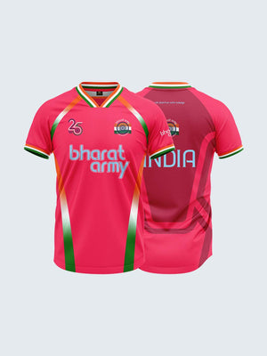 Bharat Army 25th Anniversary Edition Match Day Retro V-Neck Jersey 2024 (Pink)