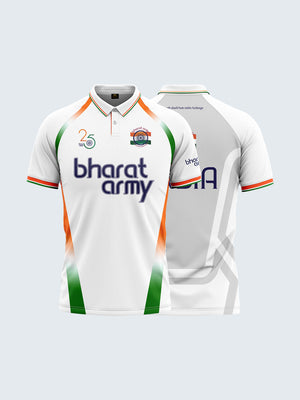 Bharat Army 25th Anniversary Edition Match Day Retro Polo Jersey 2023 (White) - Both