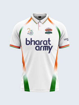 Bharat Army 25th Anniversary Edition Match Day Retro Polo Jersey 2023 (White) - Front