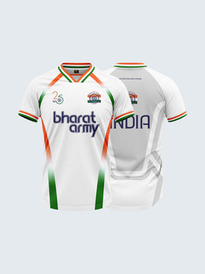 Bharat Army 25th Anniversary Edition Match Day Retro V-Neck Jersey 2024 (White)