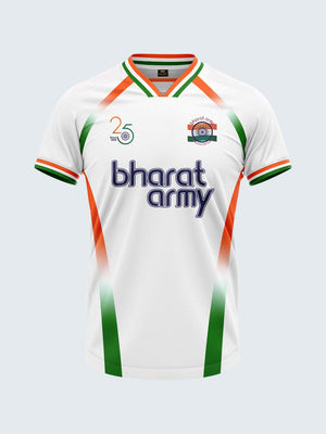 Bharat Army 25th Anniversary Edition Match Day Retro V-Neck Jersey 2024 (White)