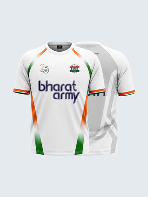 Bharat Army 25th Anniversary Edition Match Day Retro Round Neck Jersey 2023 (White) - Both