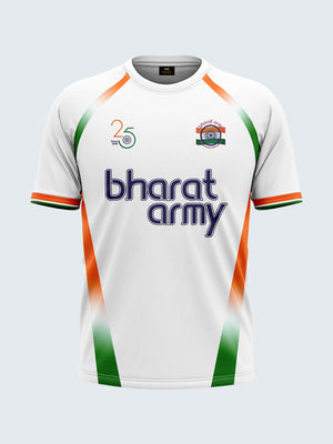 Bharat Army 25th Anniversary Edition Match Day Retro Round Neck Jersey 2023 (White) - Front