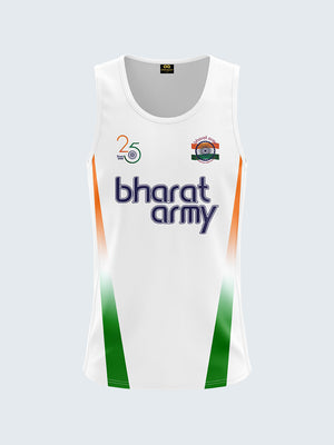 Bharat Army 25th Anniversary Edition Match Day Retro Vest 2023 (White) - Front