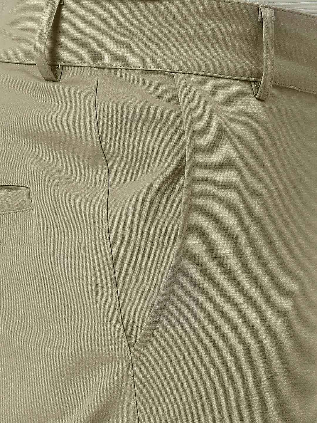 Hancock Men Olive Stripes Pure Cotton Slim Fit Formal Trouser