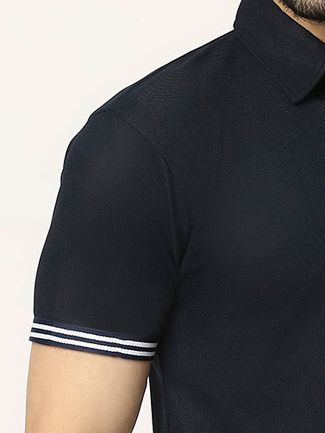 Men&#39;s Striped Sports Polo - Navy Blue