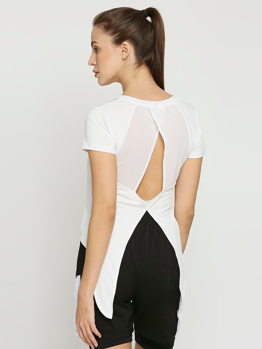 Women's Sports T-Shirt with Back Tie Up - White