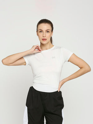 Women's White Sports T-Shirt with Back Tie Up - Stay Stylish and