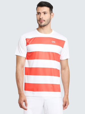 Men's Striped Active Sports T-Shirt: White & Orange