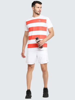 Men's Striped Active Sports T-Shirt: White & Orange