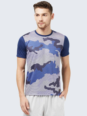 Men's Camouflage Active Sports T-Shirt: Navy Blue - Front
