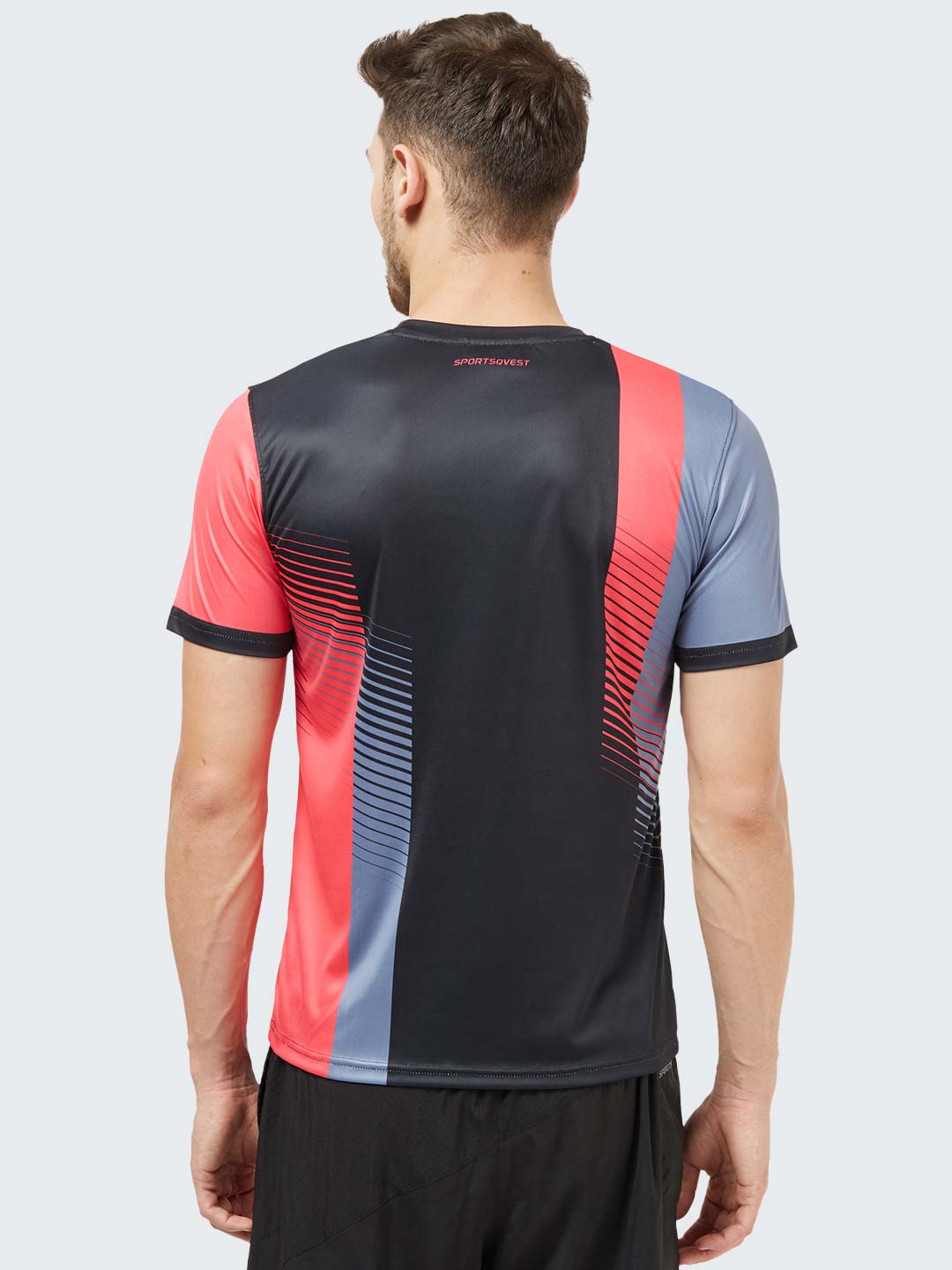 Men's Geometric Active Sports T-Shirt: Black - Front