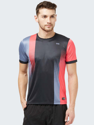 Men's Geometric Active Sports T-Shirt: Black - Front
