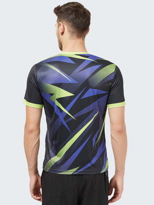 Men's Abstract Active Sports T-Shirt: Black & Neon Green - Back