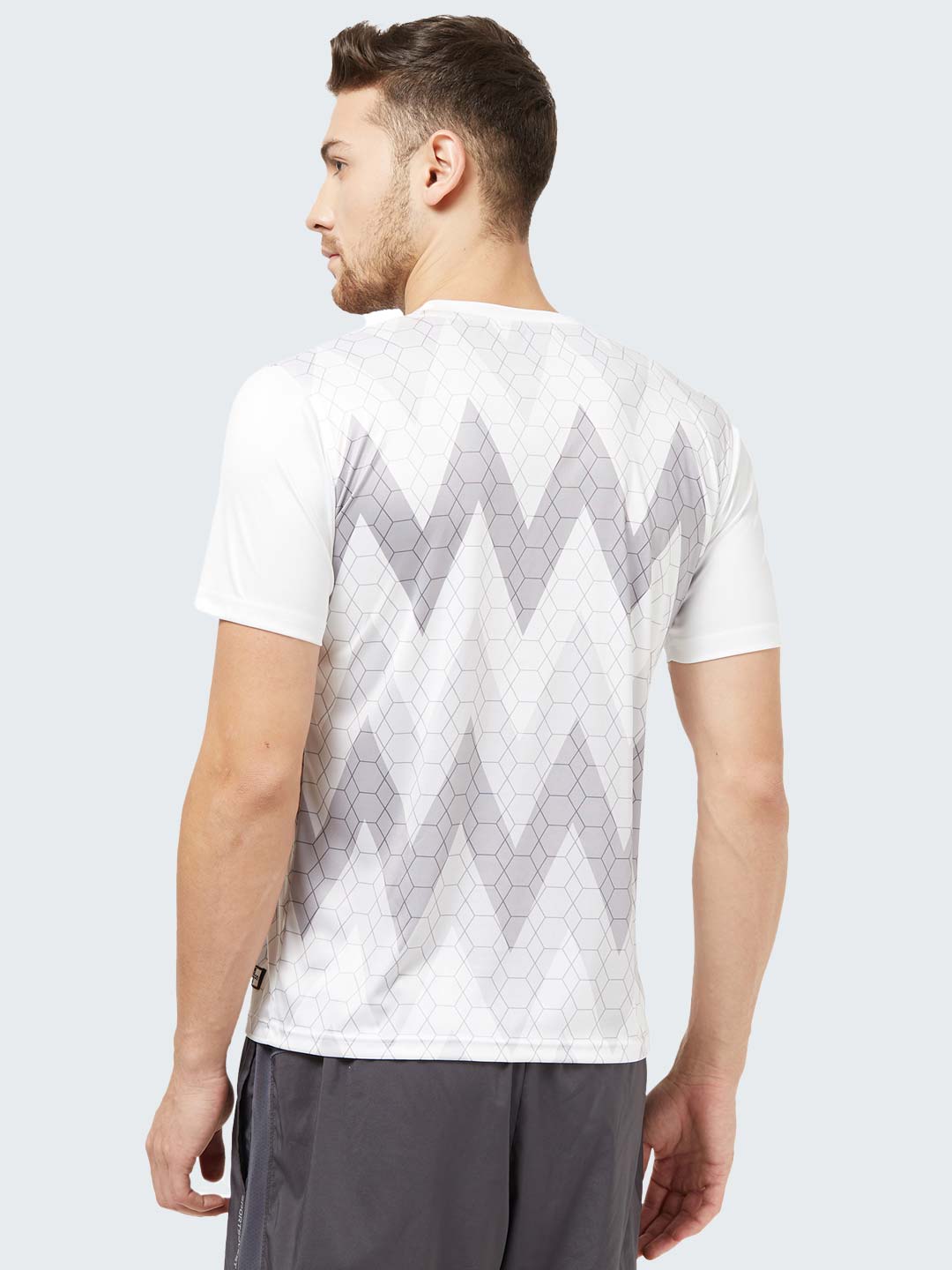 Men's Geometric Active Sports T-Shirt: White & Light Grey - Front