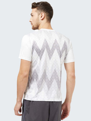 Men's Geometric Active Sports T-Shirt: White & Light Grey - Back