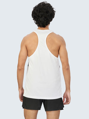 Men's Striped Active Gym Vest: Navy Blue & White - Back