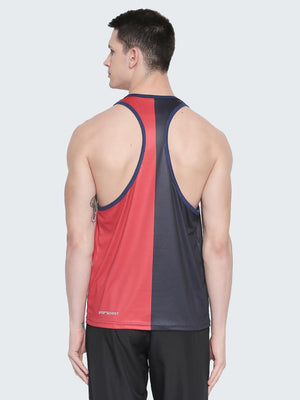 Men's Two-Tone Active Gym Vest: Navy Blue & Red - Back