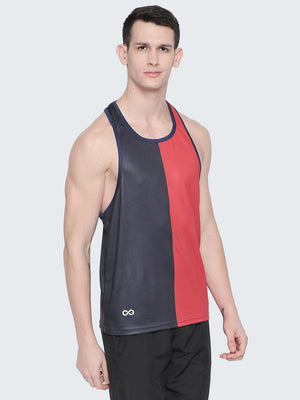 Men's Two-Tone Active Gym Vest: Navy Blue & Red - Side