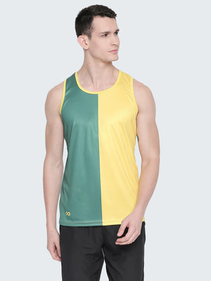 Men's Two-Tone Active Gym Vest : Yellow/Green - Front