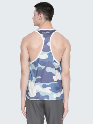 Men's Camouflage Active Gym Vest: Blue - Back