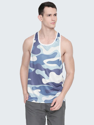 Men's Camouflage Active Gym Vest: Blue - Front