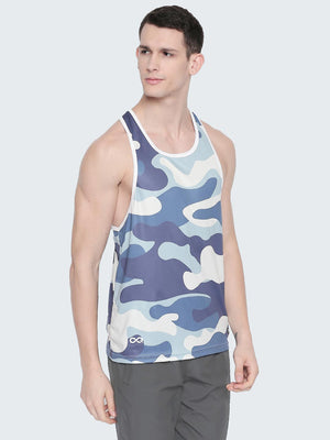 Men's Camouflage Active Gym Vest: Blue - Side