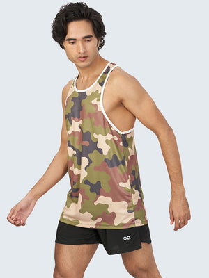 Men's Camouflage Active Gym Vest: Green - Side