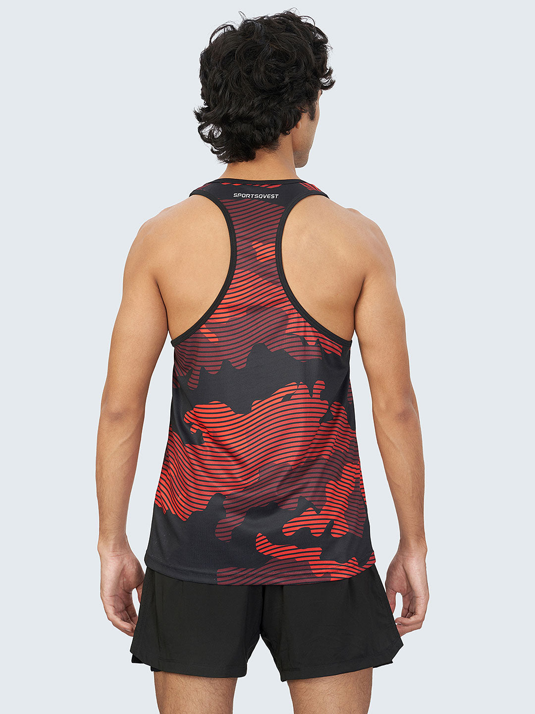 Men's Camouflage Active Gym Vest: Red - Front