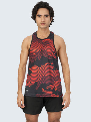 Men's Camouflage Active Gym Vest: Red - Front