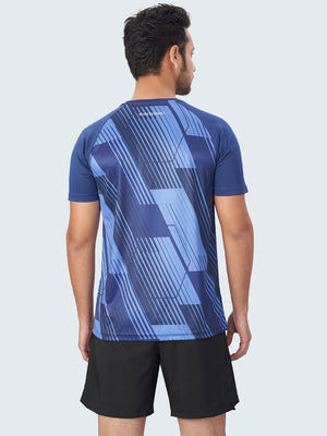 Men's Abstract Active Sports T-Shirt: Dark Blue - Back