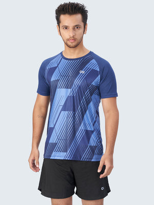 Men's Abstract Active Sports T-Shirt: Dark Blue - Front