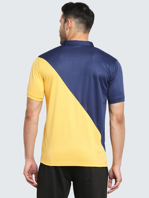 Men's Two-Tone Active Polo T-Shirt: Navy Blue & Ochre