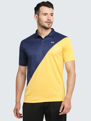 Men's Two-Tone Active Polo T-Shirt: Navy Blue & Ochre