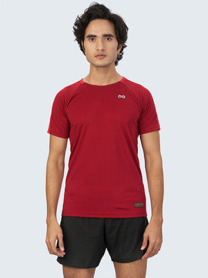 Men's Two-Tone Active Sports T-Shirt: Red - Front
