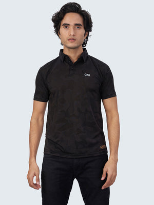 Men's Camouflage Active Polo T-Shirt: Black - Front