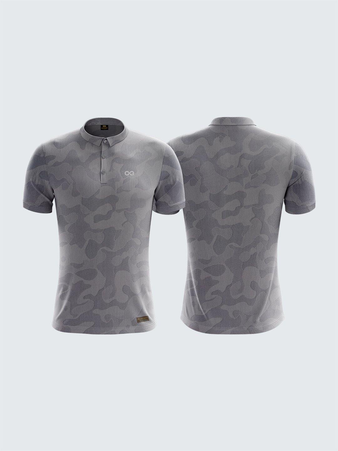 Men&#39;s Camouflage Light Polo T-Shirt Thin Collar Light Grey - 1875LG - Sportsqvest