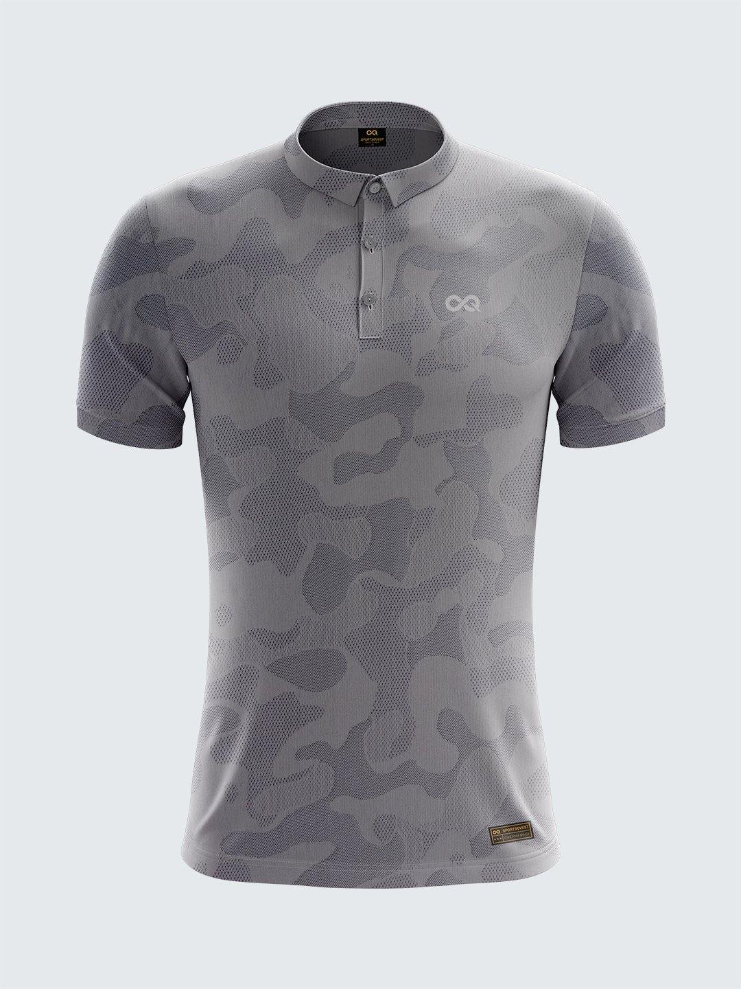 Men&#39;s Camouflage Light Polo T-Shirt Thin Collar Light Grey - 1875LG - Sportsqvest
