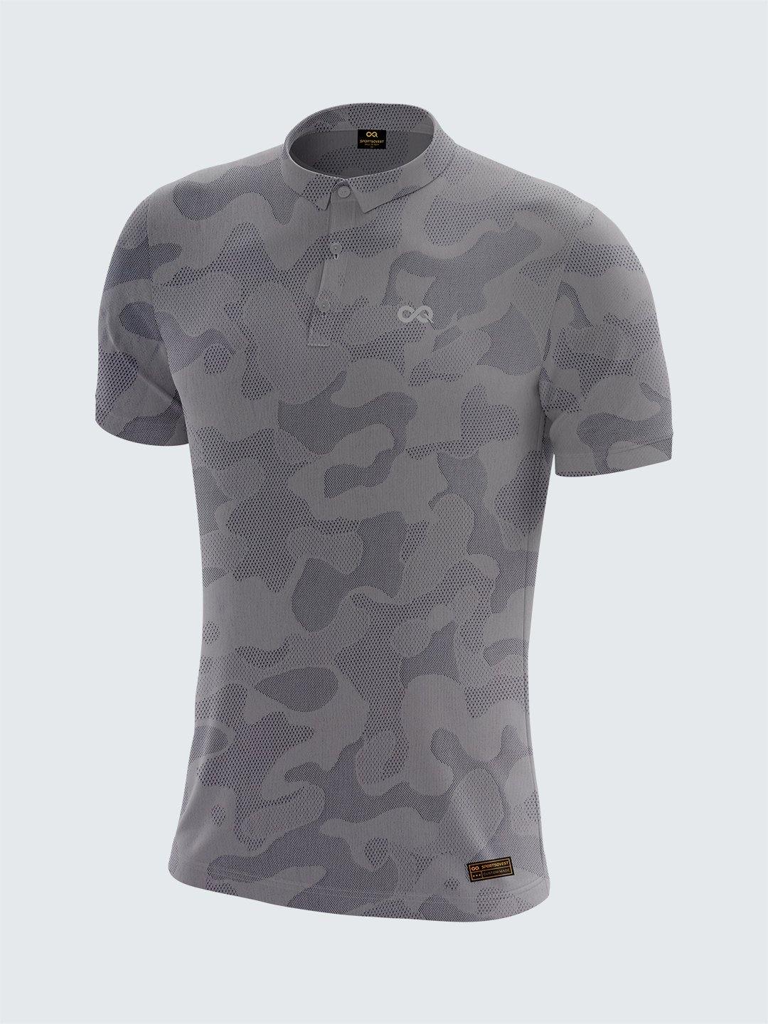 Men&#39;s Camouflage Light Polo T-Shirt Thin Collar Light Grey - 1875LG - Sportsqvest