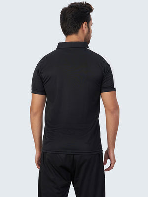 Men's Black & White Self Stripe Active Polo T-shirt - 1883BK