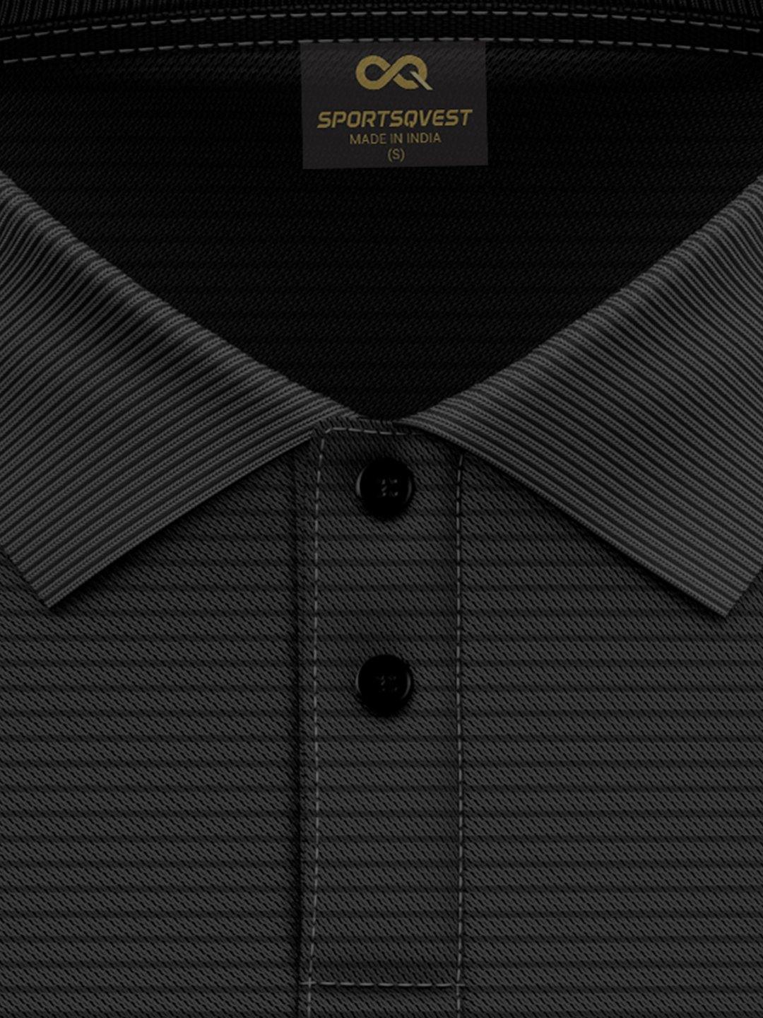 Men&#39;s Black &amp; White Self Stripe Active Polo T-shirt - 1883BK - Sportsqvest