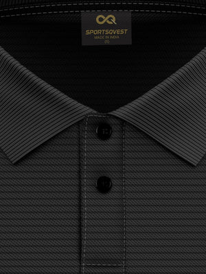Men's Black & White Self Stripe Active Polo T-shirt - 1883BK - Sportsqvest