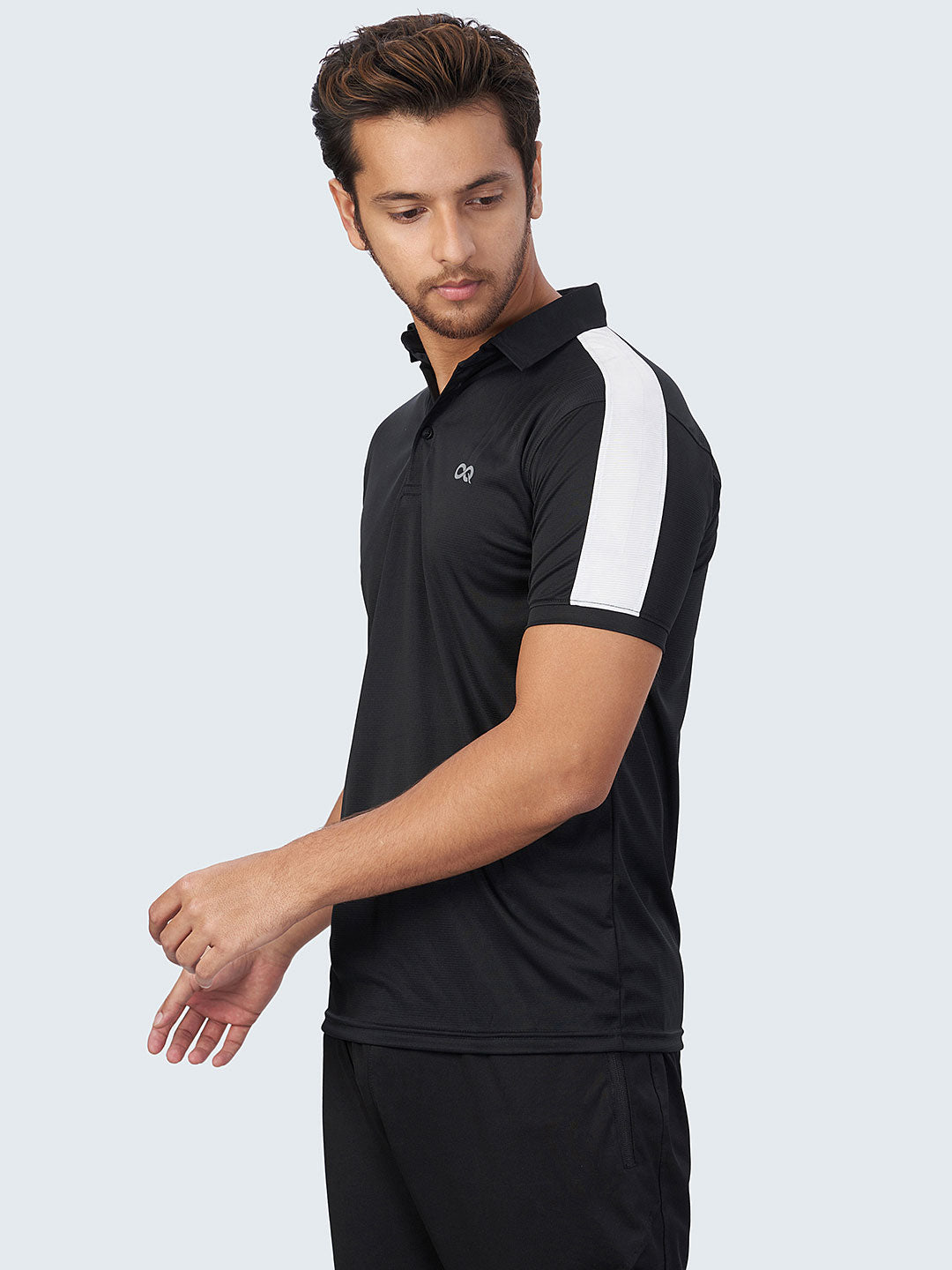 Men's Black & White Self Stripe Active Polo T-shirt - 1883BK