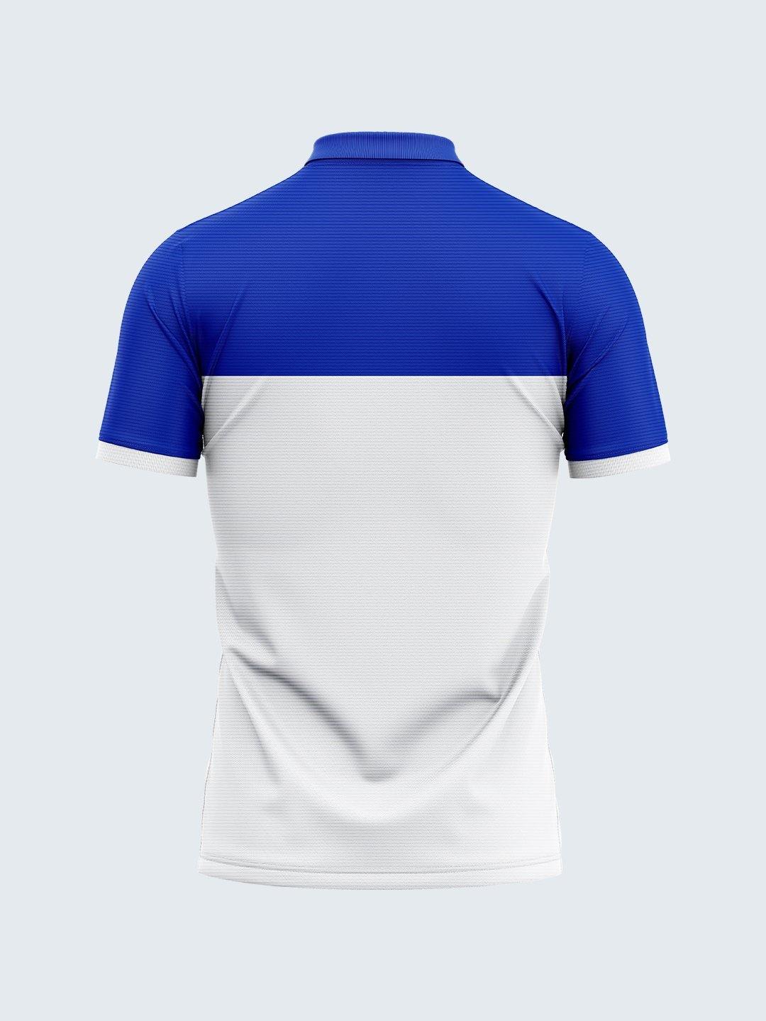 Men&#39;s White &amp; Blue Self Stripe Active Polo T-shirt - 1889WH - Sportsqvest