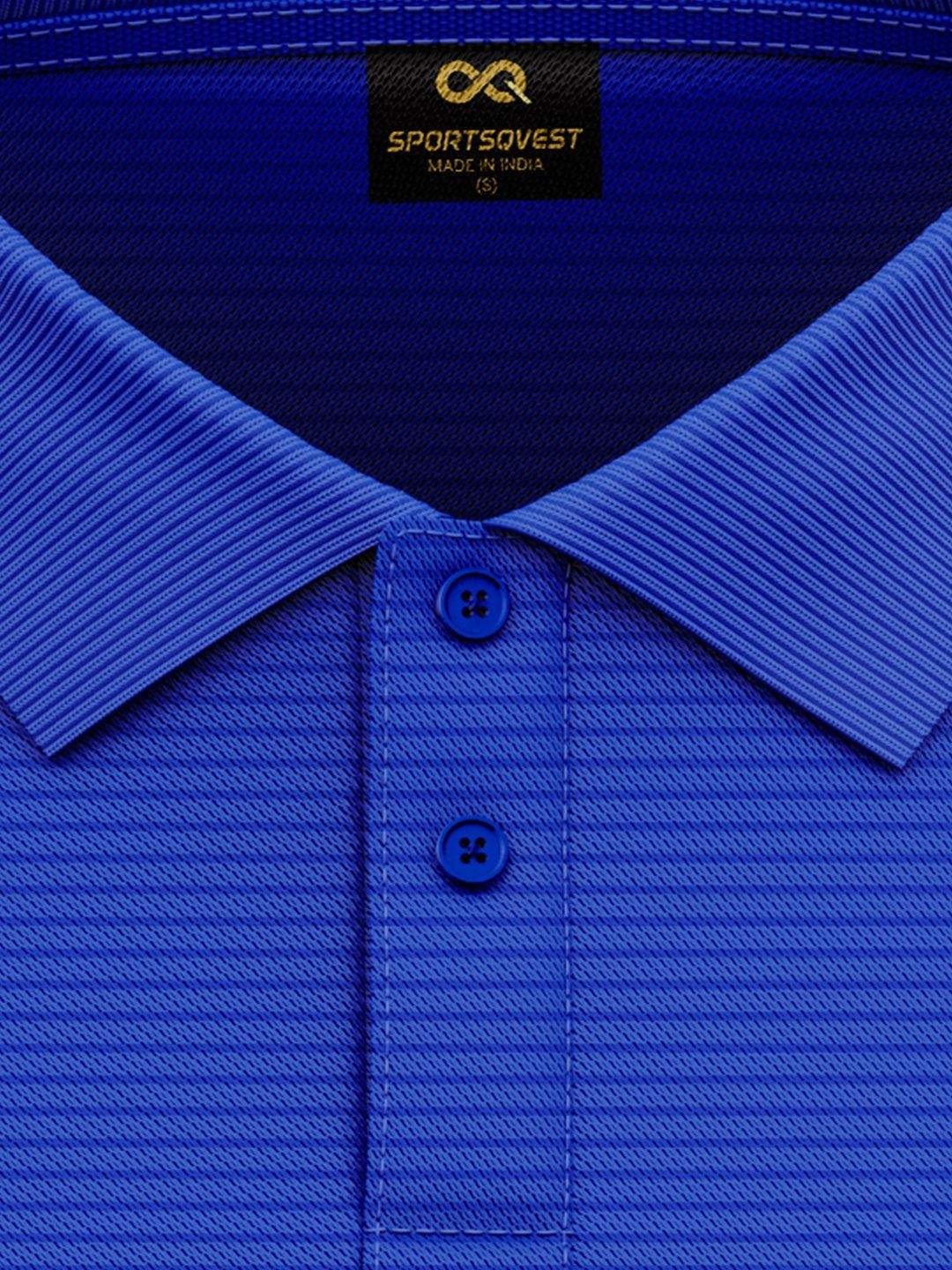 Men's White & Blue Self Stripe Active Polo T-shirt - 1889WH - Sportsqvest